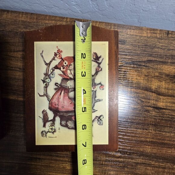 Vintage Set MCM Hummel Wall Plaques Boy & Girl On Trees Wooden Backing Rustic - Picture 9 of 12